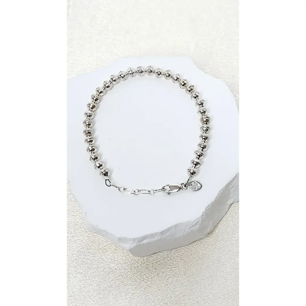 Vintage 925 Sterling Silver Beaded Ball Strand Bracelet 7